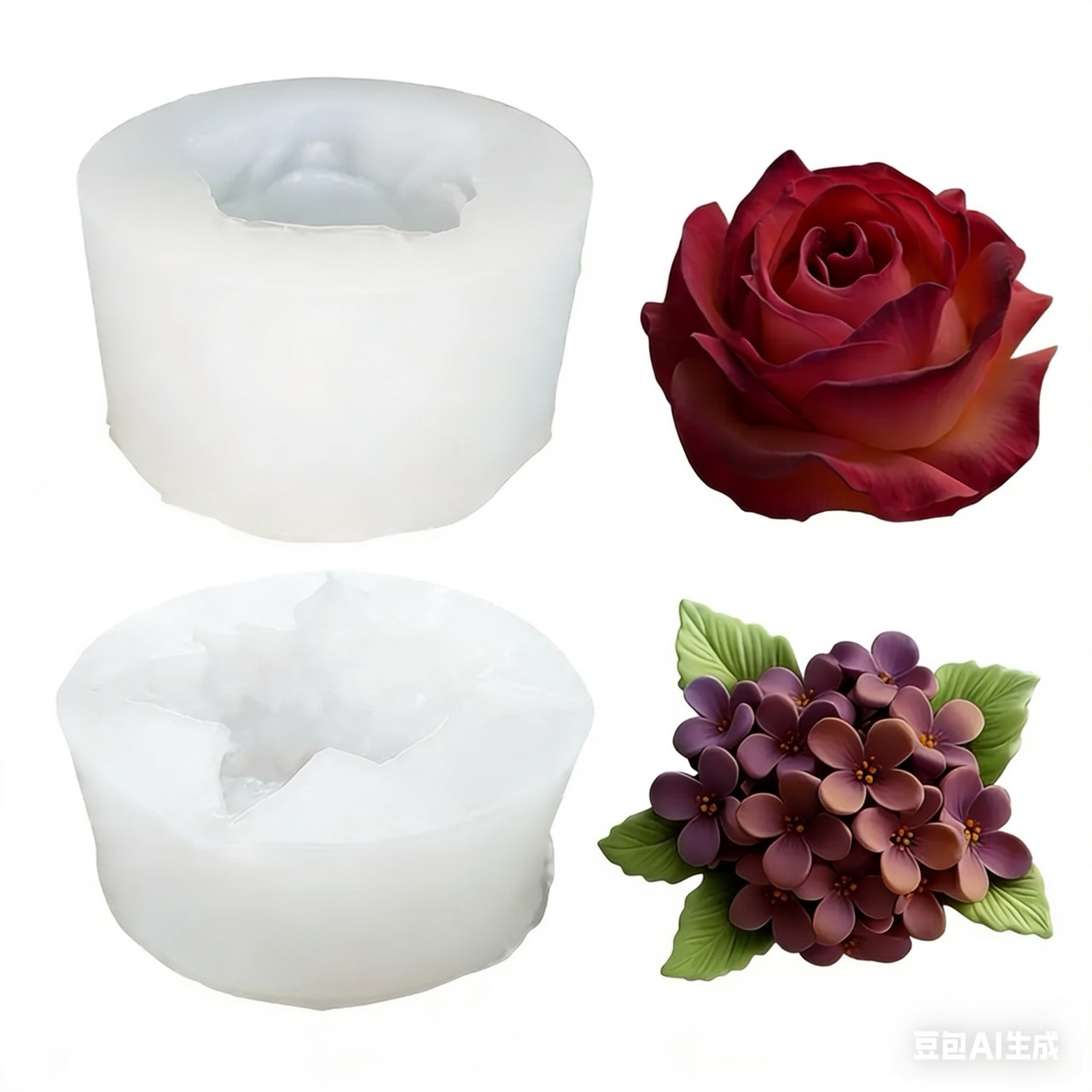 Resin Art Wedding Gift - 2個入りの3Dバラとライラックのシリコン型。レジンやキャンドル作りに使用でき、DIYで手作りのキャンドル、レジン工芸品、石鹸、ジュエリーの型取り、装飾に最適。バレンタインデー、結婚式、ロマンチックなギフト作りにも適しています。 レジンアート、繊細な花びら、手芸愛好家のために特別にデザイン、複雑な型細工 | 繊細な花びらの質感、アロマセラピーや手作り装飾に適した優雅な花柄デザイン。