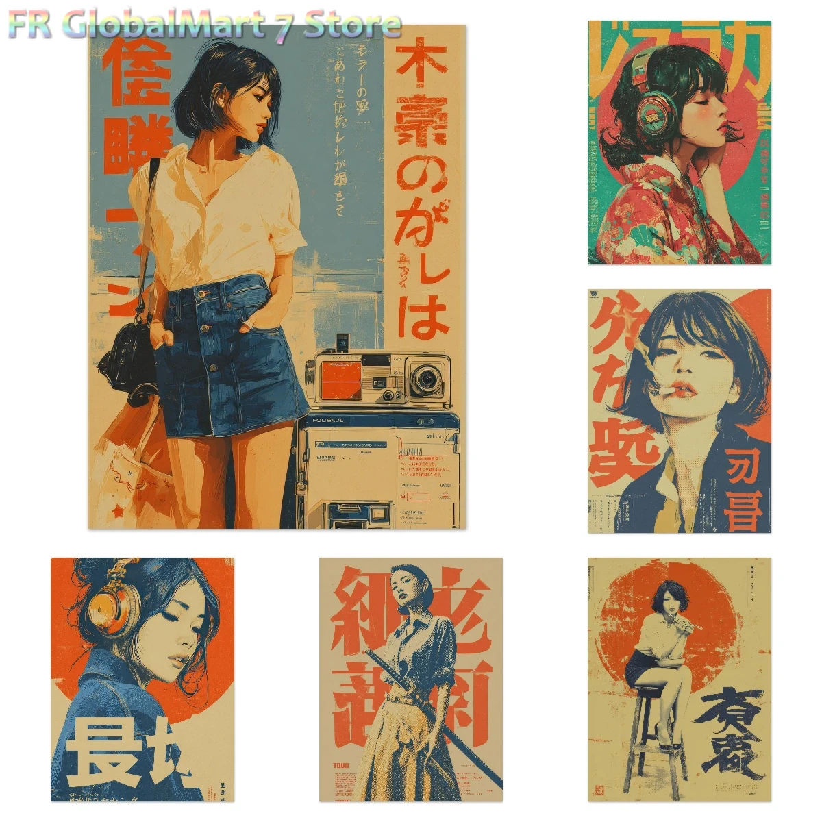 ダイヤモンドペイント風、レトロな日本の夏の少女ポスター –  - Resin Art Wallpaper のレビューと価格