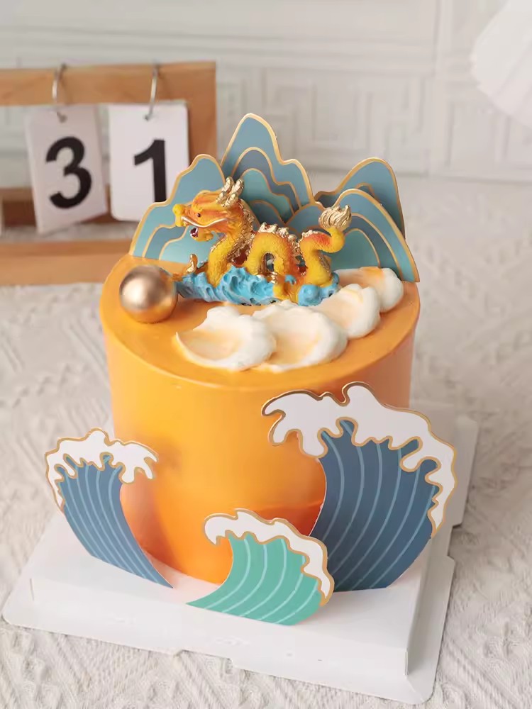 中国風のハッピーバースデーケーキトッパー、ドラゴンとフェニッ - Resin Art Alphabet のレビューと価格